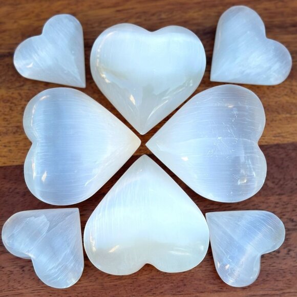 Selenite Crystal Heart, Polished Natural White Gemstone, Small: 1.5" - Picture 8 of 11
